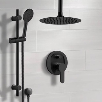 Shower Faucet Matte Black Ceiling Shower Set with Rain Shower Head and Hand Shower Remer SFR58